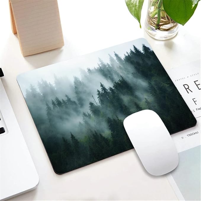Misty Forest Mouse Pad,Nature Pine Trees Scenic Foggy Mountain Cool Woodsy Landscape Woodland Customized Non-Slip Rubber Base Mousepads, Computer Mouse Pads for Wireless Mouse 9.5×7.9×0.12 inches