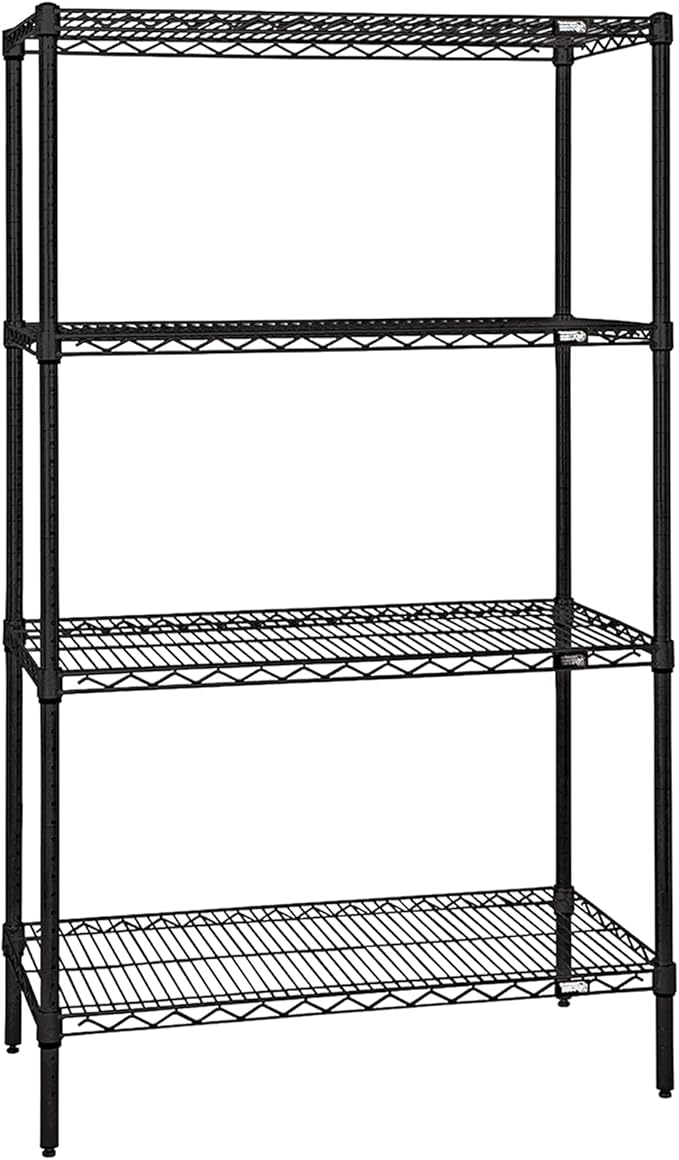 Quantum Storage Systems WR86-1242BK Wire Shelving Starter Kit, 42" W x 12" D x 86" H, 600 lbs Capacity, Carbon Steel, Epoxy Coated, Black, NSF