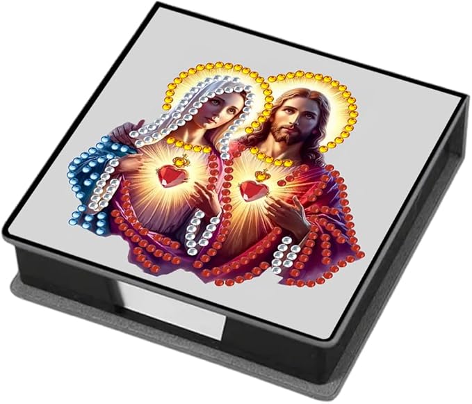 FRANDEK Jesus and Our Lady Creative Diamond Art Desk Organizer, DIY PU Note Box with 160 Sheets, All-in-One Gift Set for Craft Lovers, Elegant Mosaic Kits for Home & Office