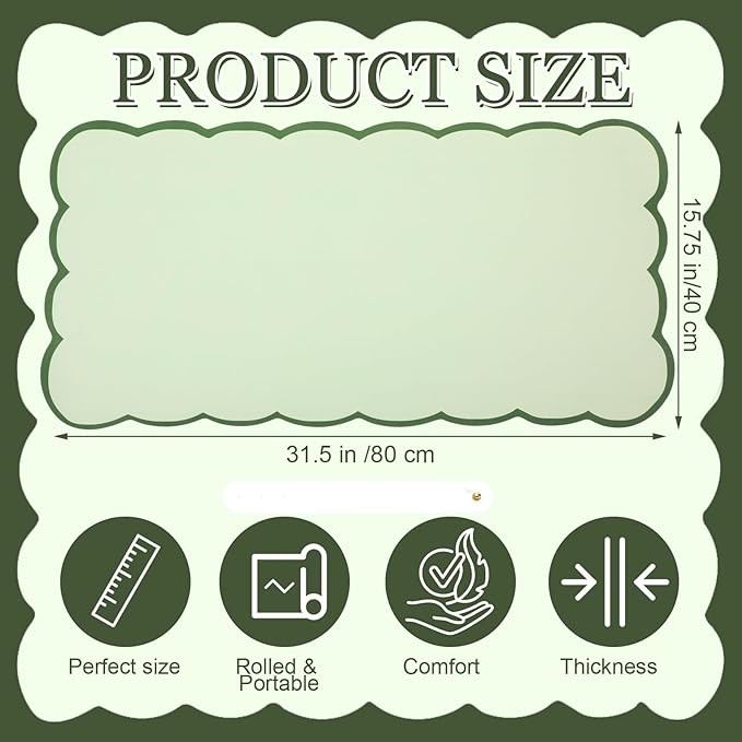 Teenyyou Makeup Mat for Vanity Protect Scalloped Makeup Mat 31.5 x 15.8'' Vanity Cover Top 2026 Graduation Gifts Dual-sided Dressing Table Pad Waterproof Mouse Pads for Dormitory Desktop(Green)