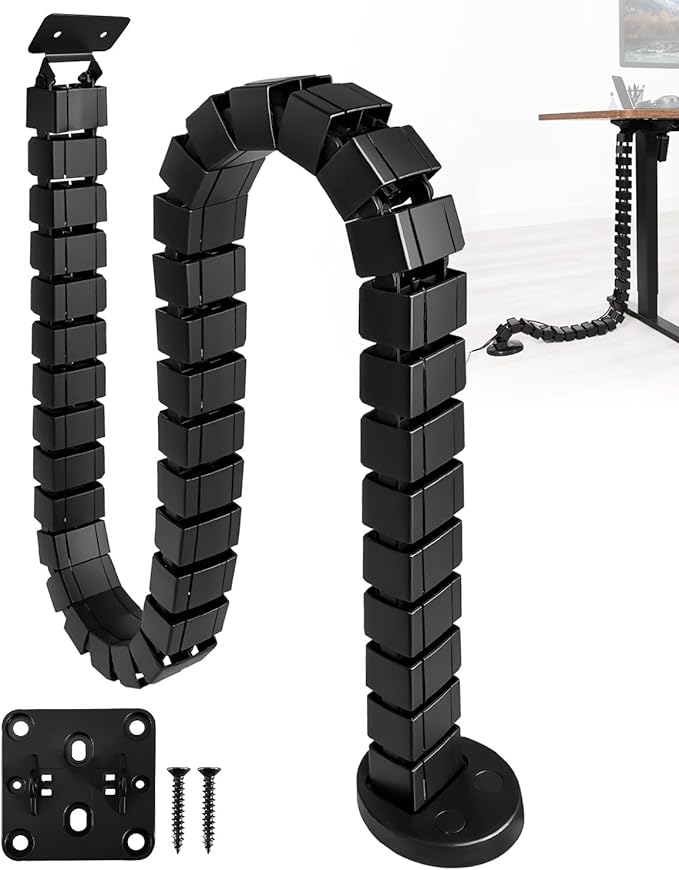 Under Desk Cable Management Kit Fit for Sit Stand Desk Cable Management, Screw Fixation Adjustable Length Cable Management Spinal, Flexible Chain Raceway Cable Management