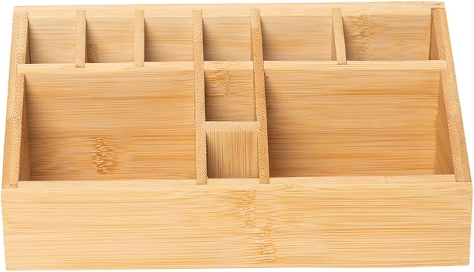 Bamboo Small Art Supply Organizer, Pen Holder Multifunctional Organizer Office Accessory Storage, Desk Organizer for Colored Pencil, Crayon, Paint Brushes, Makeup Organizer