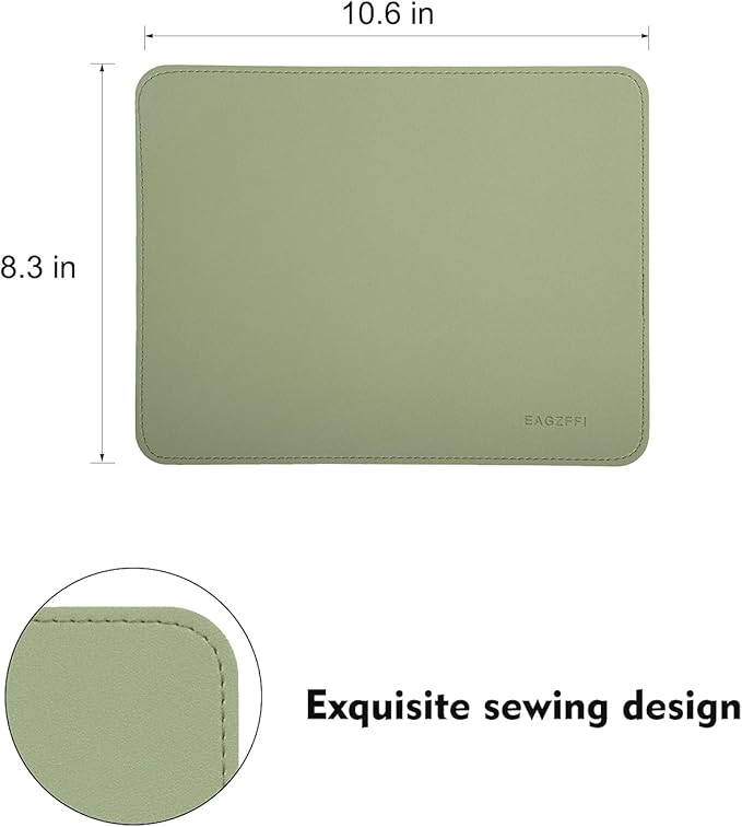 Double-Sided PU Leather & Cork Mouse Pad with Coaster – Reversible, Non-Slip, Stitched Edges for Office & Home, 8x11 Inches,(Matcha Green)