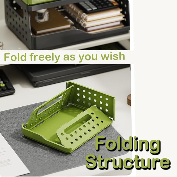 Stackable Desk Organizer, Desktop File Organizers, Tool-Free Assembly Organizer, Stationery, Office Organization(1 Large Black & 2 Small Green).