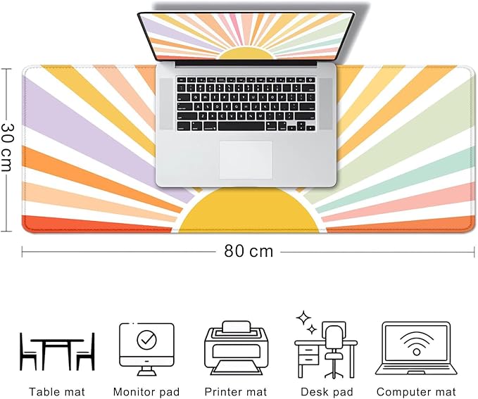 Rainbow Large Desk Mat, Sun Extended Mouse Pad for Laptop, Aesthetic Art Desk Pad Cute, Pink Orange Large Mousepad, Computer pad, Sunrise Desktop Mat for Office Home, Gift for Kids Girly Fresh
