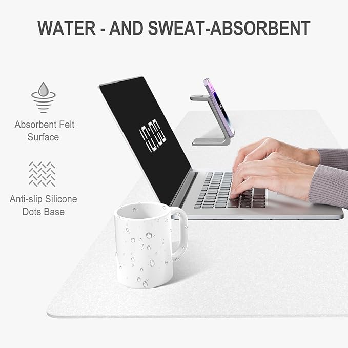 Auhoahsil Felt Desk Mat, Minimalist Large Mouse Pad XL 31.5 x 11.8 in, Desk Matt for Desktop, Keyboard, Laptop, Computer, Office, Work from Home, Gaming, White