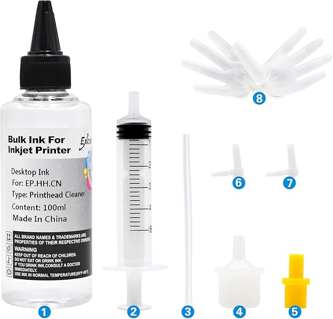 Printhead Cleaning Kit Compatible for Brother Epson HP Canon Nozzle Inkjet EcoTank Officejet Deskjet Pixma Printers-Liquid Printers Head Cleaning Suit Solution 100ml, 10ml Premium Syringe