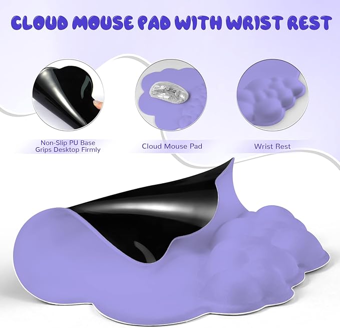 5 in1 Cloud Mouse Pad,Keyboard Wrist Rest,Mouse Wrist Rest Support,Mouse Pad Wirst Rest and Leather Coaster Set with Office Desk Mat,Memory Foam Ergonomic Easy Typing Pain Relief for Office and Home