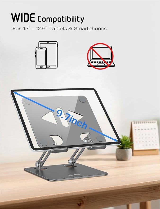 Aoviho Adjustable Tablet Stand Holder for Desk, Desktop Tablet Holder, Foldable Aluminum Tablet Mount for iPad pro 12.9, iPad Air Mini, Samsung Galaxy Tabs Z Fold Kindle Fire,4-12 inch, Grey