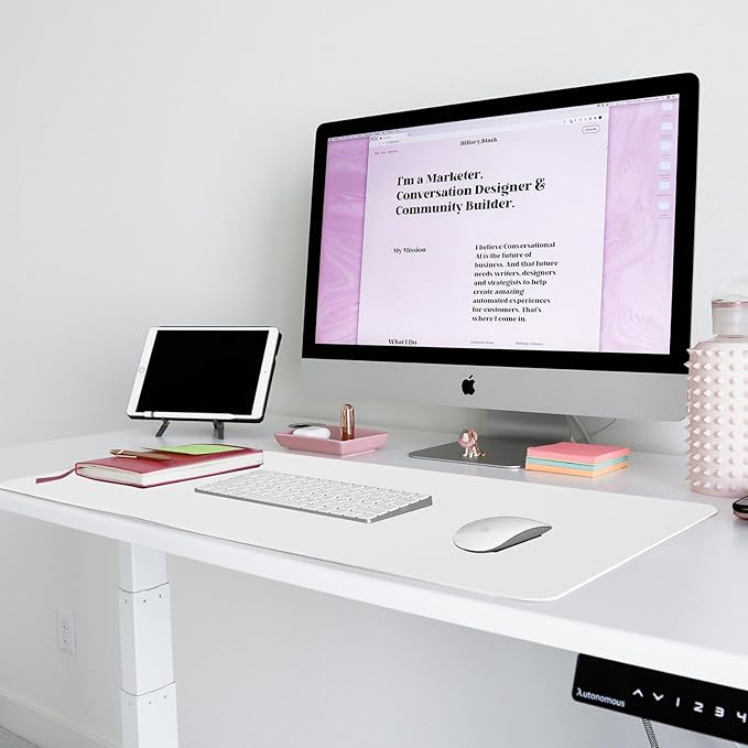 Large Leather Desk Pad Protector,27.5inch x 13.7inch,Non-Slip Durable Office Desk Mat for Writing, Computer, Laptop, Mouse Pad & Desktop Use,Desk Protector Mat,White