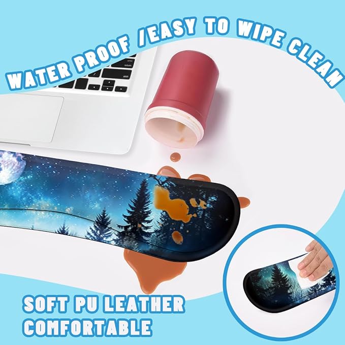 Moon Night Desk Mat Set Forest Aurora Sky Large Mouse Pad with Wrist Rest 4in1 Desk Mat for Desktop Ergonomic Computer Desk Arm Wrist Anti-Slip Computer Mouse Pad Home Office Gaming