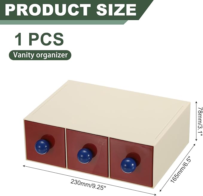 PATIKIL Small Stackable Storage Drawers, Stacking Drawers Mini Desk Bathroom Storage Organizer Cute with 3 Drawer Organizer Plastic for Desktop Office Pens Pencils Tape Charger, Red