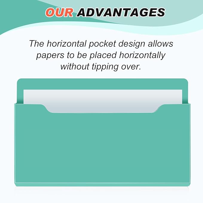 Fuutreo 6 Pcs Magnetic Wall File Organizer Magnetic Wall File Holder Refrigerator Magazine Holder for Mail Letters Paper(Aqua Green,Horizontal-large)