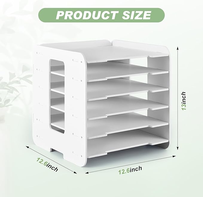 Juexica 6 Tier File Organizer for Desk, 12 x 12 Stackable Paper Trays, Paper Holder, Desktop File Organizer, Home Office Decorations