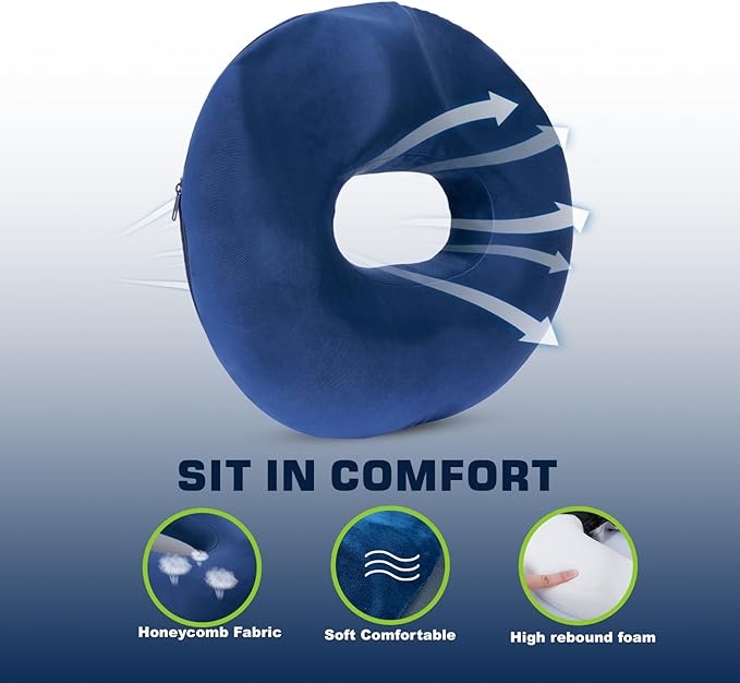 Donut Pillow for Tailbone Pain and Hemorrhoid, Memory Foam Butt Donut Seat Cushion with Hole, Pelvis Pressure Relief Cushion for Coccyx, Sciatica, Postpartum, Long Sitting Office Chair