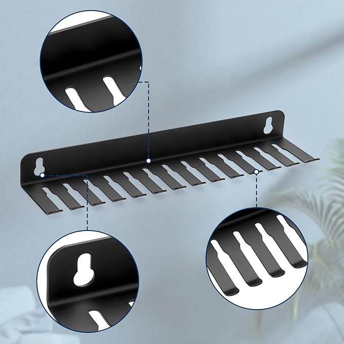 Sumnacon Wall Mounted Cable Hanger and Organizer, 13 Cable Slot Cable Hanger,Iron Cable Rack-Slots Width from 6 to 9mm for Cord Management,Black