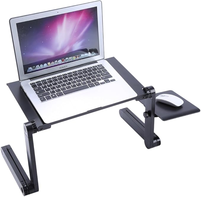 Adjustable Laptop Desk Foldable Lap Laptop Stand Portable Laptop Table Bed Tray Cozy Desk with Cooling Fan and Mouse Pad for Bed Sofa Couch at Home Living Room Bedroom Hospital, Black