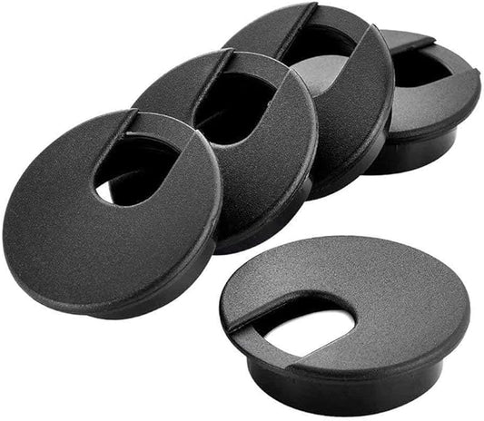 2 Inch Desk Grommet (50mm) - 5 Pack Black Plastic Cable Management Kit, Wire Covers for Cords Pass Through Computer Table, Office Desk Hole Cover for TV Stand & Workstation
