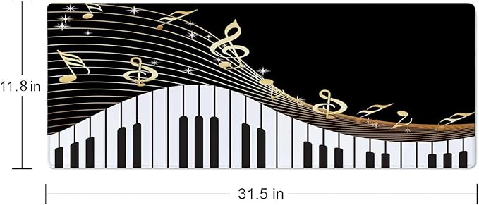 Extended Gaming Mouse Pad Big, Music Notes Long Mouse Pad Large, 31.5x11.8in Non-Slip Rubber Base Black Mousepad, Stitched Edges Keyboard Mouse Mat Desk Pad