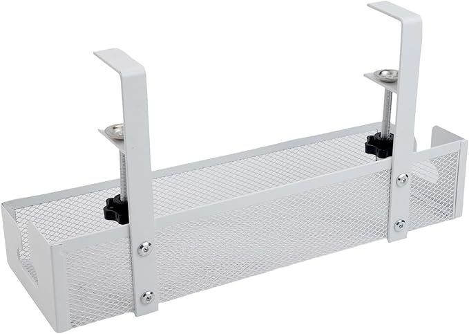 Cable Management Tray for Desk Clamp Mount Under Desk Wire Organizer in Carbon Steel for Home or Office No Drill Installation for Power Cords and Data Cables with Sleek Design(S-White)