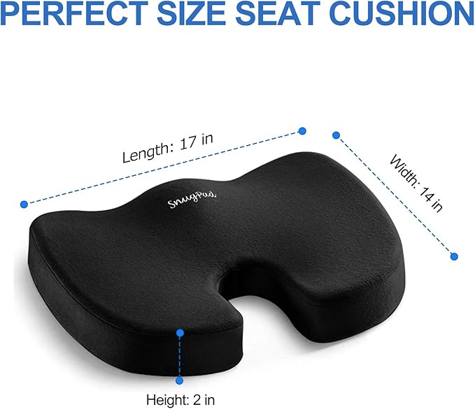 Memory Foam Seat Cushion,Non-Slip Orthopedic Memory Foam Coccyx Cushion Designed for Sciatica & Back,Hip and Tailbone Pain Relief,Fits Office Chair,Wheelchair,Car Seat Cushion.Black-2 Pack