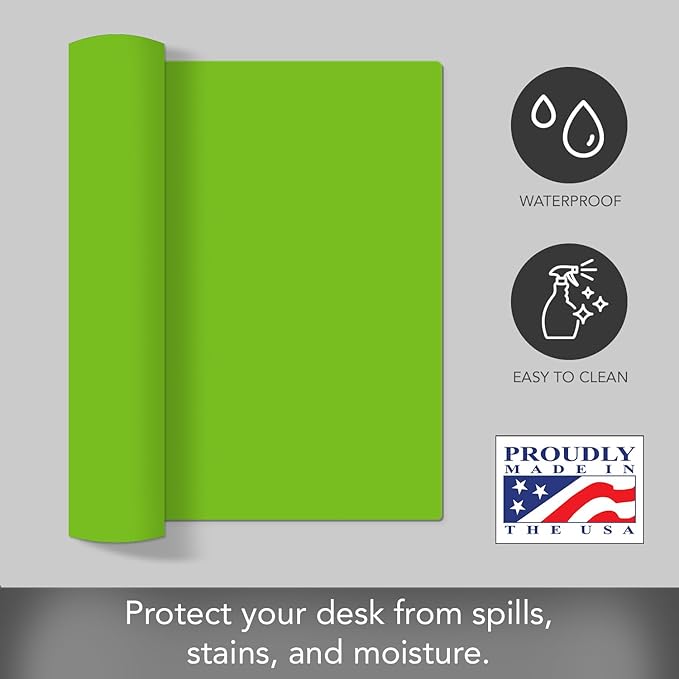 CounterArt Large Lime Green Waterproof Desk Protector 32” x 16” Made in The USA Desk Mat Office Mat Large Mouse Pad