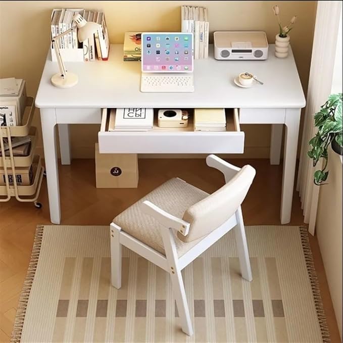 Computer Desk, Home Office Modern Desk and Chair Set, Wood Writing Desk, Executive Desk, Wooden Writing Desk Study Table, Home Office Study Desk(White,60CM-23.6IN)