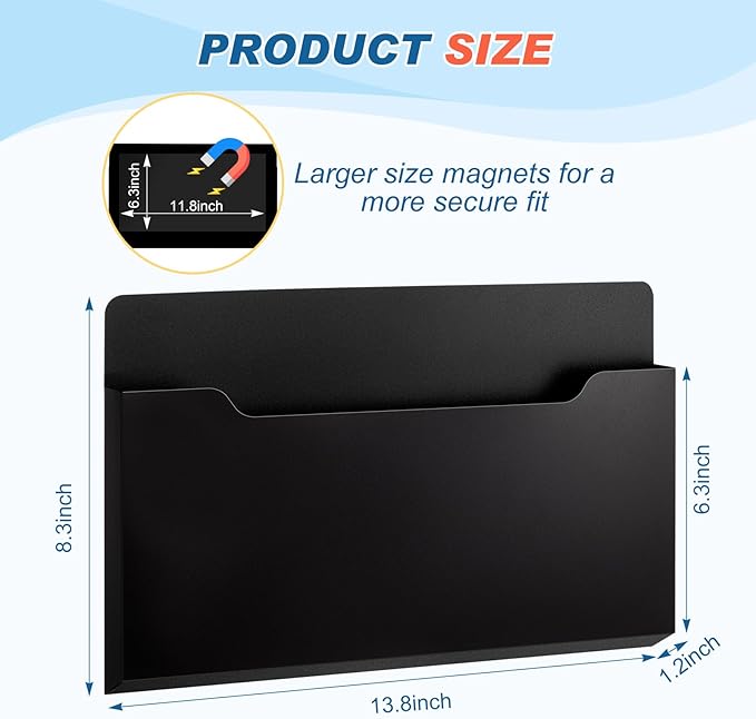 Fuutreo 6 Pcs Magnetic Wall File Organizer Magnetic Wall File Holder Refrigerator Magazine Holder for Mail Letters Paper(Black,Horizontal-large)