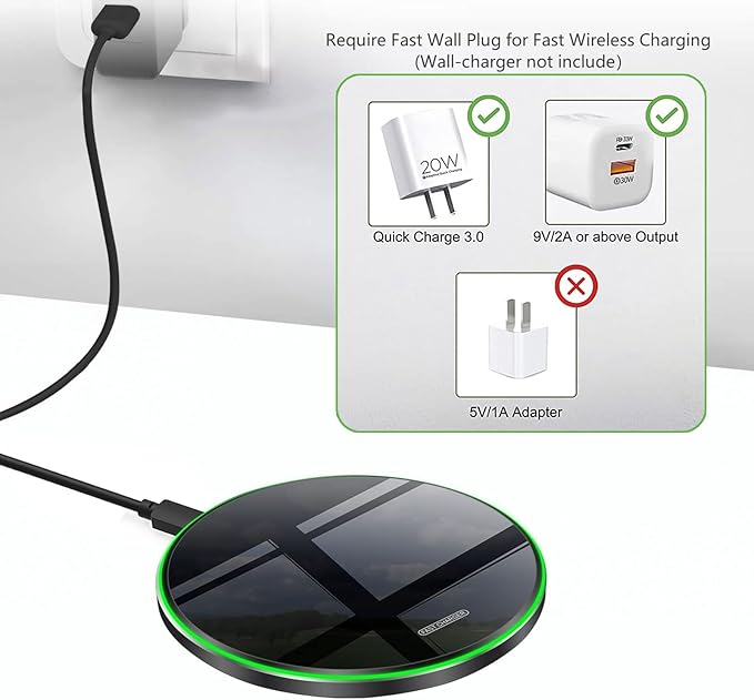 Fast Wireless Charger,20W Max Wireless Charging Pad Compatible with iPhone 17/17 Pro/Pro Max/16/15/14/13/12,AirPods;FDGAO Induction Charge Mat for Samsung Galaxy S25/S24/S23/S20/Pixel/G8