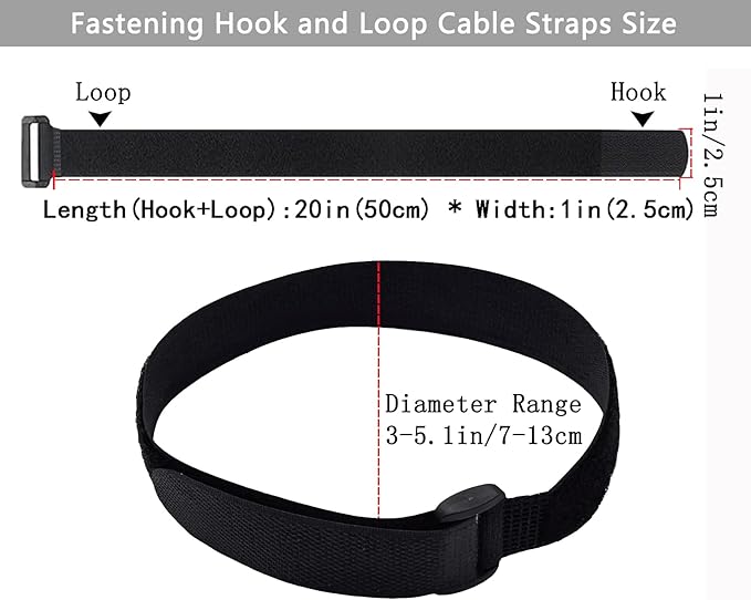 10 Pack (20 x 1 Inch) Fastening Cable Straps,Adjustable Multi-Purpose Hook and Loop Straps Nylon Cable Ties for Wire Cable Management Home Office Garage Outdoor Organization