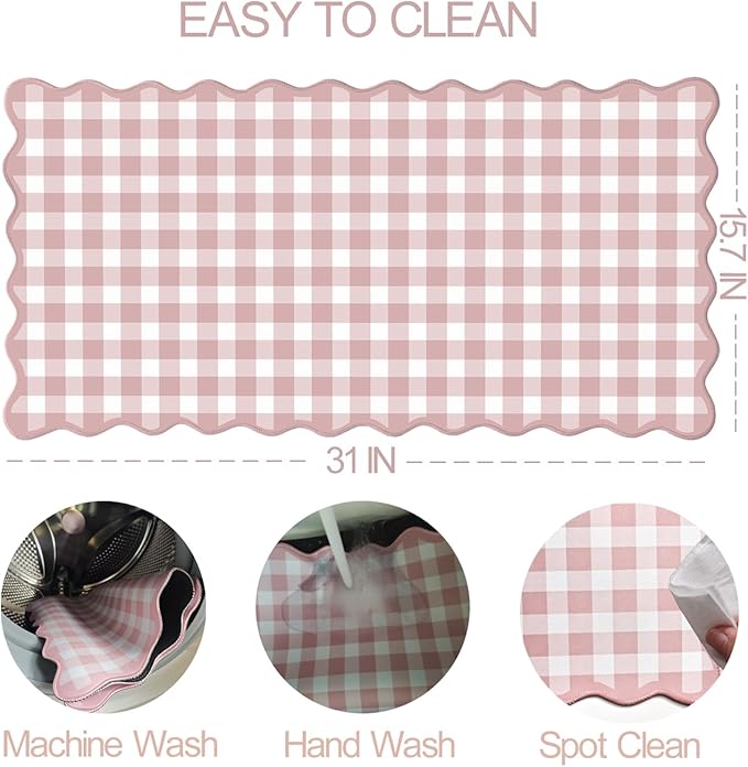 Scalloped‌ Pink Checkered Gingham Desk Mat Cute Pastel Large Mouse Pad Kawaii Cottagecore ‌Vintage‌ Girly Laptop Keyboard Computer Mat Pad Aesthetic Cozy Office Desk Decor for Women