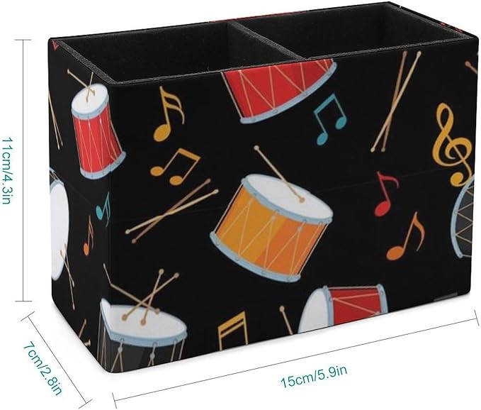 Square PU Leather Pencil Cup Black Drum Kit, Sleek Stationery Organizer for Your Workspace