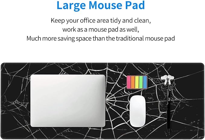 Spider Web Black Large Mouse Pad & Desk Mat Extended Mousepad with Stitched Edges Non-Slip Rubber Base Laptop Computer Keyboard Pad for Gaming, Office & Home Decor, XL - 31.5" X 11.8"