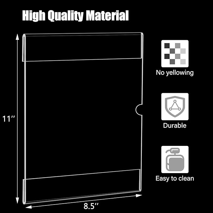 xydstay 12pack 8.5 X 11 Wall Mount Acrylic Sign Holder with Tape, Clear Plastic Menu Holder, Unbreakable Table Sign Holder for Office, Restaurant, Store, School and Home Use with Notch