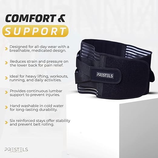 Lower Back Support Belt for Men & Women, Back Brace for Lower Back Pain Relief, Breathable Lumbar Support with 6 Stays & Dual Adjustable Straps, X-Large (39”–48”)