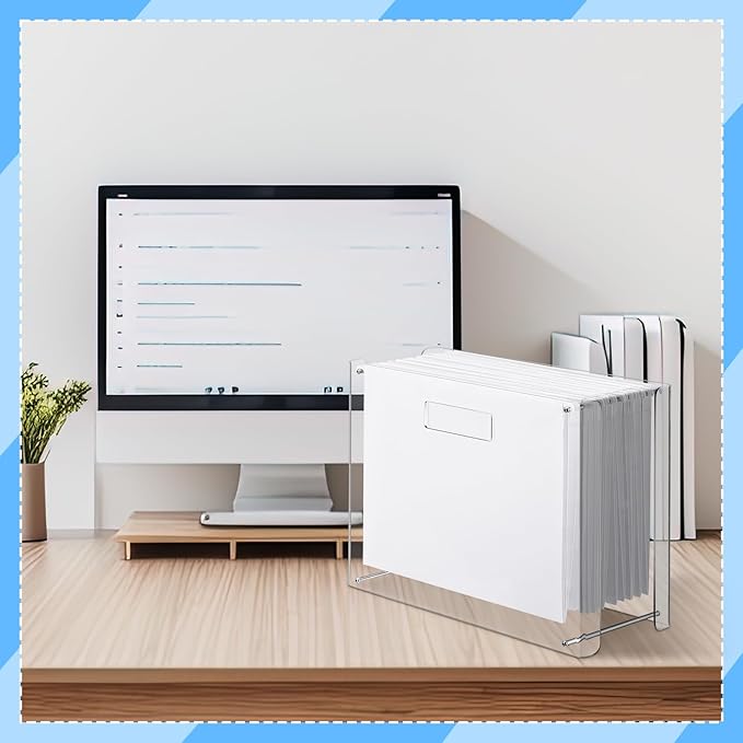 Dispowreath 12 Hanging File Folder with Acrylic Organizer for Desk Clear File Storage Box with Side Handles for Letter/ A4 Size 13.58'' x 5.5'' x 10.43'', Office Home Work Use