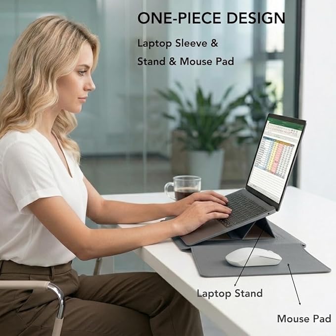 13 Inch Laptop Sleeve for Mac NEO, Precision-Fit Leather Case with Stand and Mouse Pad, Slim Protective Computer Sleeve with Accessory Pouch, Soft Lining, Grey