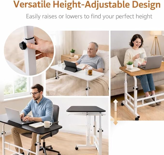 Mobile Standing Desk Adjustable Height for Laptop – Small Rolling Desk & Portable Table on Wheels – Laptop Cart & Computer Workstation – Small Standing Table with Wheels for Home Office