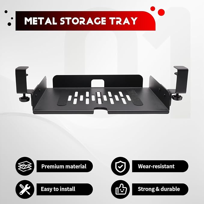 Metal Storage Tray No Drill Under Desk Laptop Mount with Cable Management Multipurpose Household Hanging Organizer
