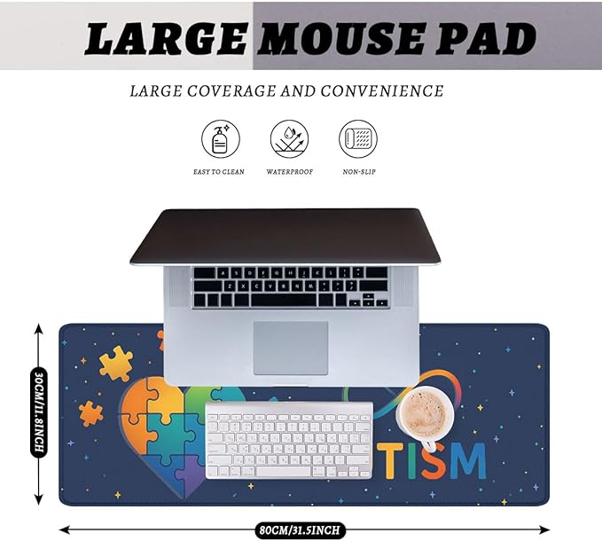 Autism Awareness Gaming Mouse Pad Cute Colorful Puzzle Heart Mousepad XL Large Gaming Mouse Pad Laptop Keyboard Mat Desk Pad 31.5"x11.8"
