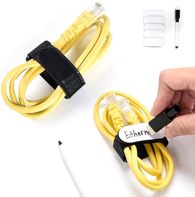Patu Double Sided Hook and Loop Reversible Cinch Straps - 15 Pcs 8 x 3/4 Inch Reusable Cord Management Wire Organizer Fastening Cable Ties, Black
