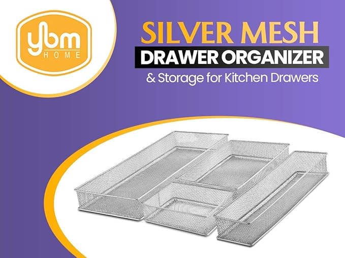 YBM HOME Silver Mesh Drawer Cabinet and or Shelf Organizer Bins, School Supply Holder Office Desktop Organizer Basket 1592s (1, 3x12x2 Inch)