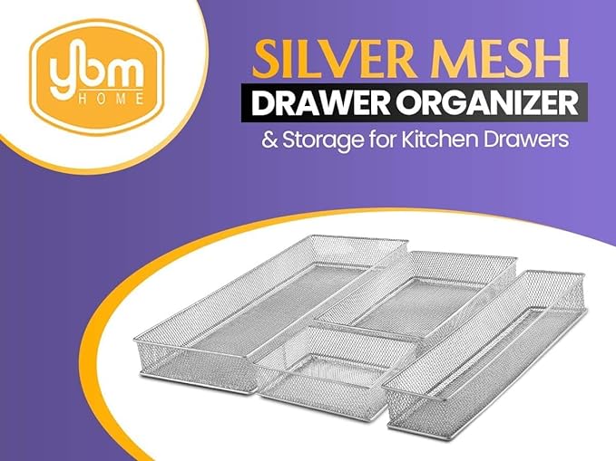 YBM HOME Silver Mesh Drawer Cabinet and or Shelf Organizer Bins, School Supply Holder Office Desktop Organizer Basket (12, 3x12x2 Inch)