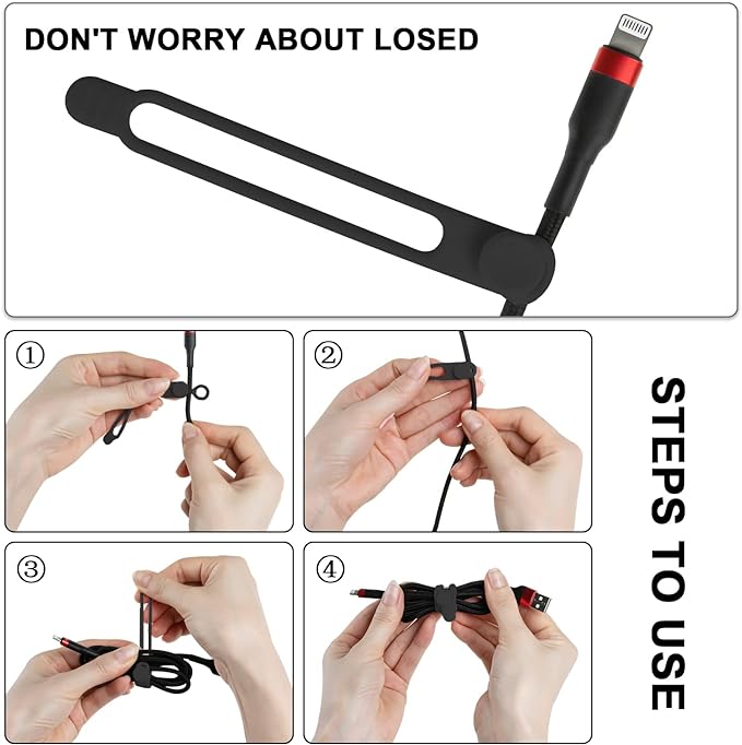 16Pcs Silicone Cable Straps Wire Organizer for Bundling Earphone, Phone Charger, Computer Cords, Reusable Cable Ties Cord Organizer in Home,Office,Kitchen,School(Black)