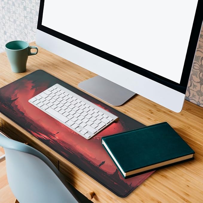 Sun Gaming Mouse Pad Apocalypse Scene Black Hole Solar Eclipse Mousepad Extended Large Laptop Keyboard Non-Slip Rubber Base with Stitched Edges for Home 31.5x11.8 in