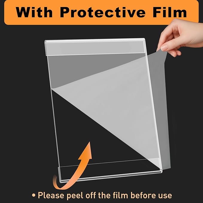 10 Pcs Acrylic Sign Holder 8.5 x 11, Vertical Wall Mount Sign Holders with Adhesive, Clear Plastic Frames Paper Display Sign Holders for Office, Home, Store, Restaurant - No Drilling