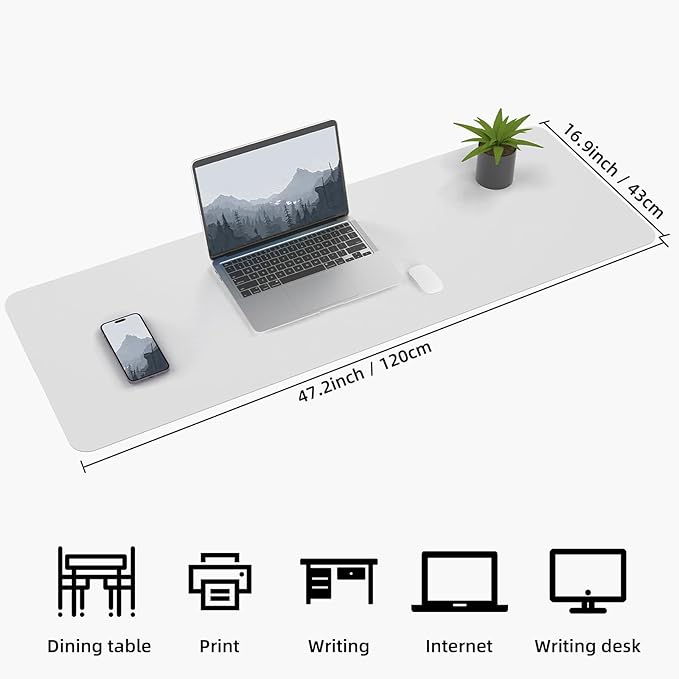 AFIING Cork Desk Mat 47" x 17", Dual-Sided Natural Cork & PU Leather Desk Pad, Non-Slip Waterproof Large Mouse Pad for Office, Home & Gaming (White)