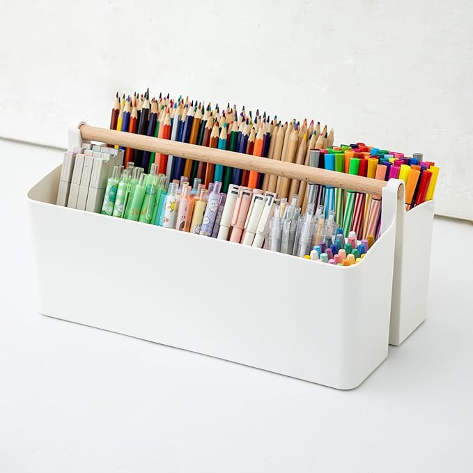 Vidifor Art Supply Organizers Caddy with Handle, Desk, Home, Office, Cleaning Basket, Makeup Caddy and Tote (White+Blue, Large)