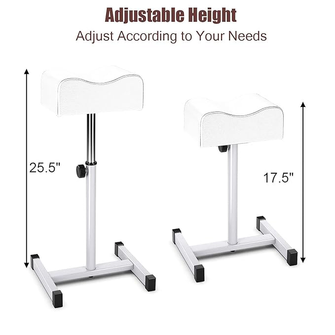 CHAOEEMY Pedicure Foot Rest,Adjustable Height Pedicure Stool,Pedicure Stand for Home Salon,Tattoo,Nail Tech(White)