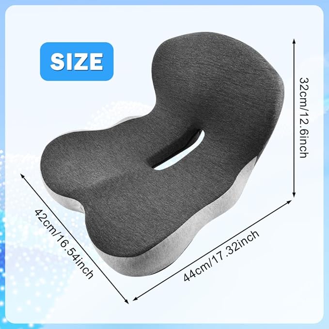 L-Shaped Ergonomic Memory Foam Seat Cushion, Breathable Non-Slip Car & Office Chair Cushion for Long Sitting, Orthopedic Support for Truck Drivers, Desk & Wheelchair(Black+Grey)